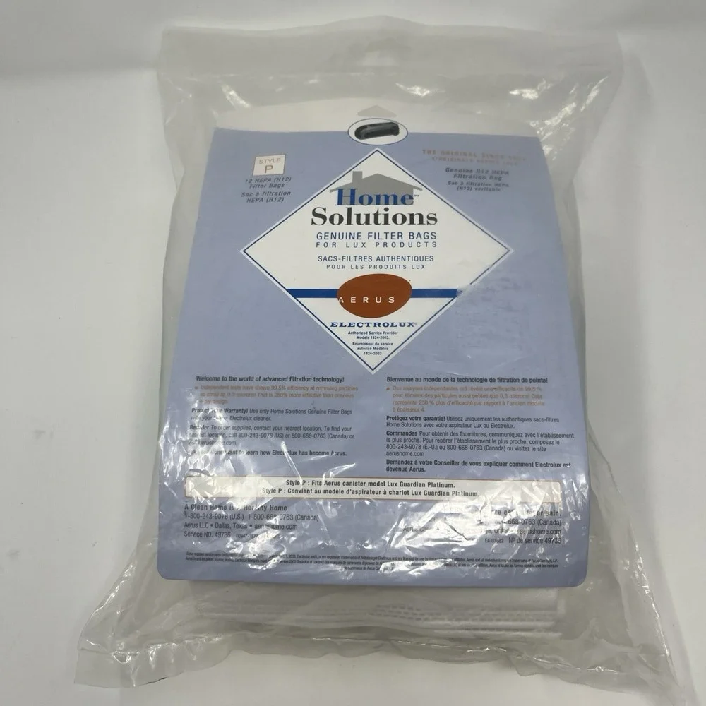 Home Solutions Style P HEPA Vacuum Bags 12 Pack For Lux Guardian Platinum Aerus